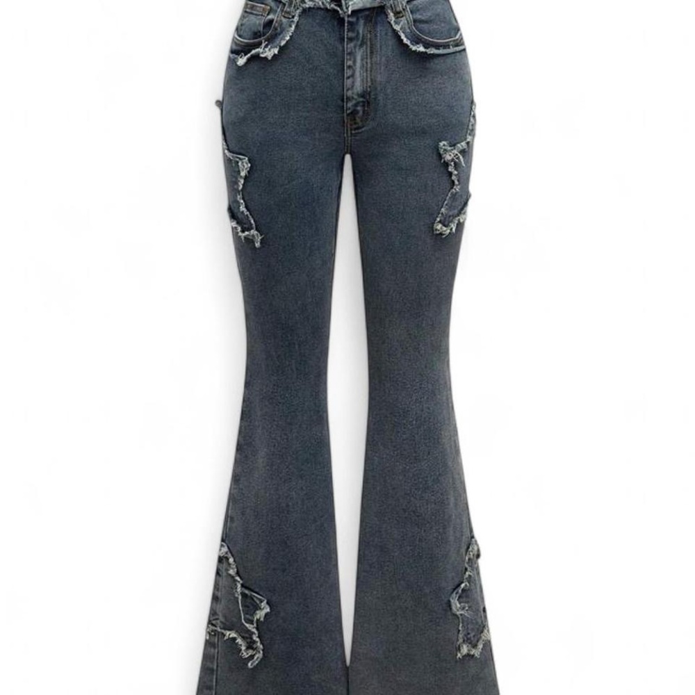 Women's Distressed star Flare Jeans - Gray